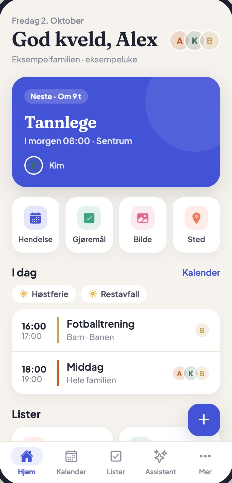 Hjem-skjermen i Fellesly